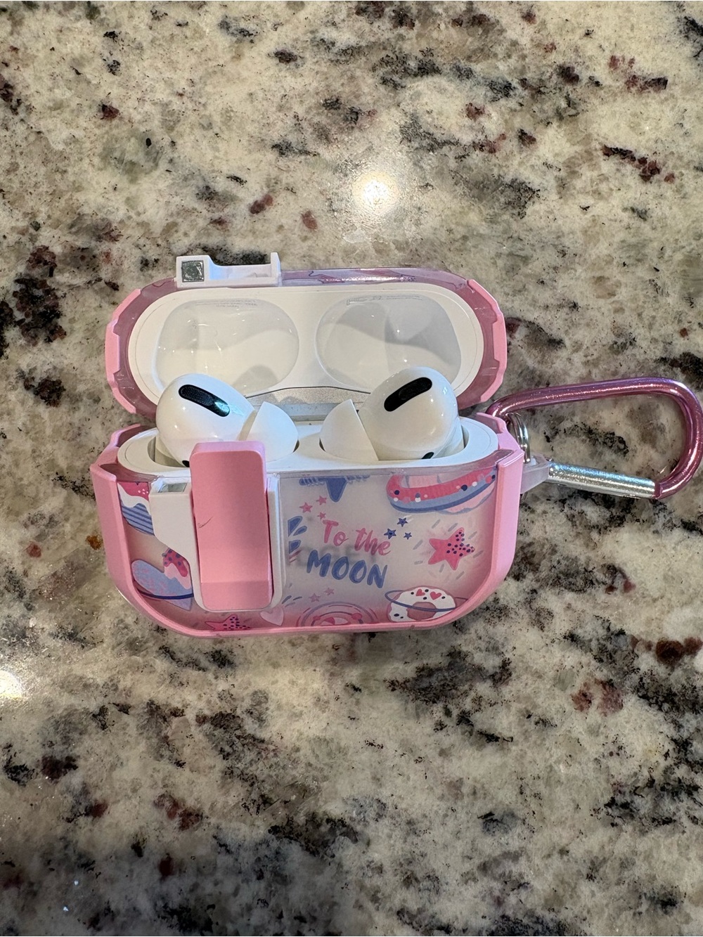 Pink 'To The Moon' Protective AirPods Pro Case with Carabiner